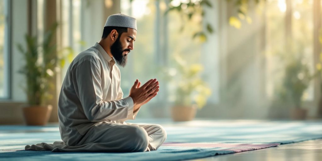 Orang Muslim sedang berdoa di tempat yang tenang.